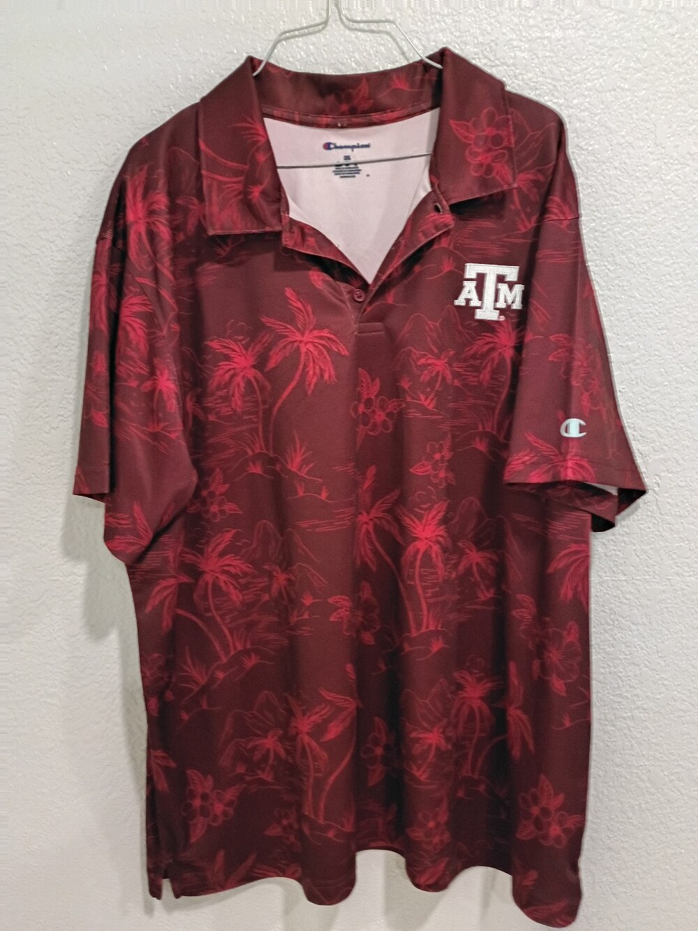 Champion Maroon Floral Print Polo with Embroidered A&M Logo 2XL